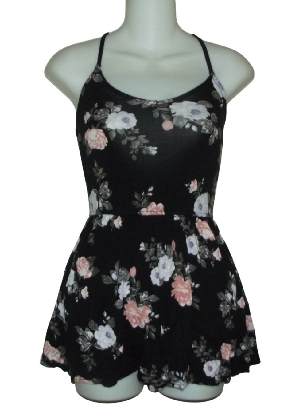 Rue21 Romper Womens Size XS Black Floral cami sleeveless shorts knit